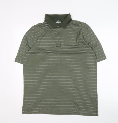 Glacier Men's Green Striped Polo Shirt Large
