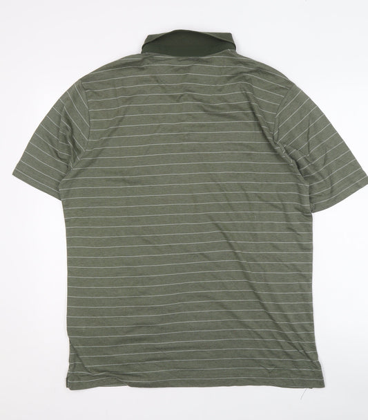 Glacier Men's Green Striped Polo Shirt Large