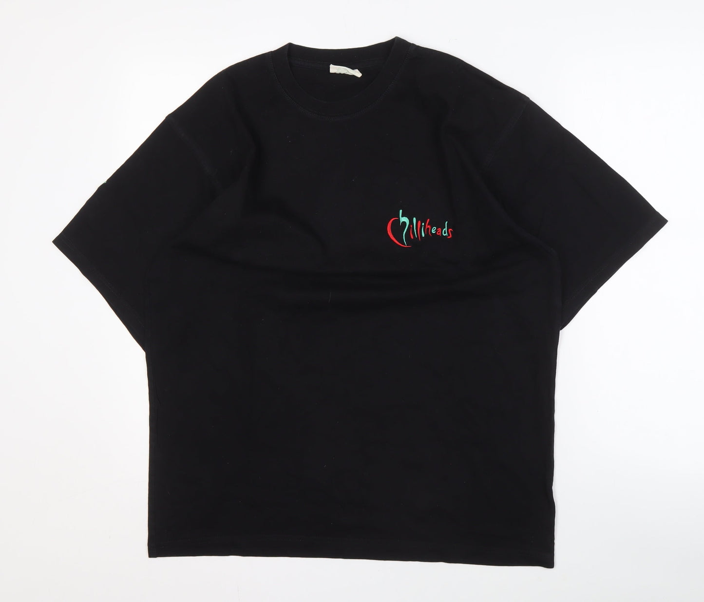 Chilliheads Men's Black Cotton Crew Neck T-Shirt with Logo Size L