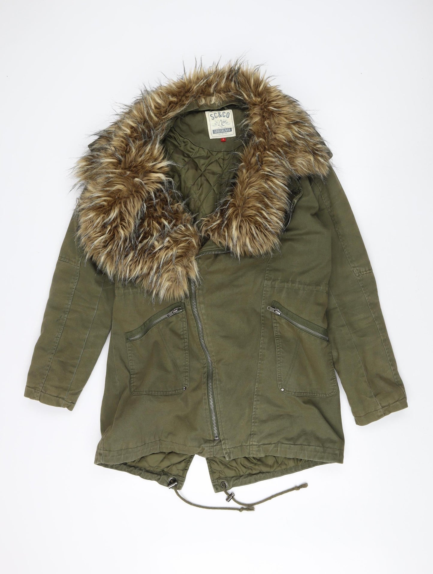 Womens UK Size 12 SoulCal & Co Green Parka Coat