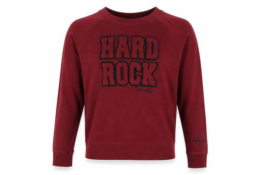Front view of Hard Rock Cafe Red Sweatshirt, Medium, unisex adults, graphic print