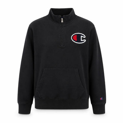 Front view of Champion Teens Black Logo Henley Hoodie L
