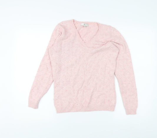 CC Women's Pink V-Neck Pullover Jumper, Size S