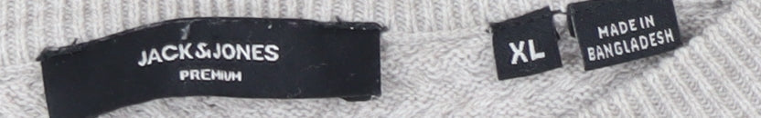 Jack & Jones Men's Grey Cotton Pullover Jumper XL