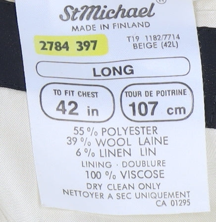 Mens UK Size 42 St Michael Regular Beige Suit Jacket