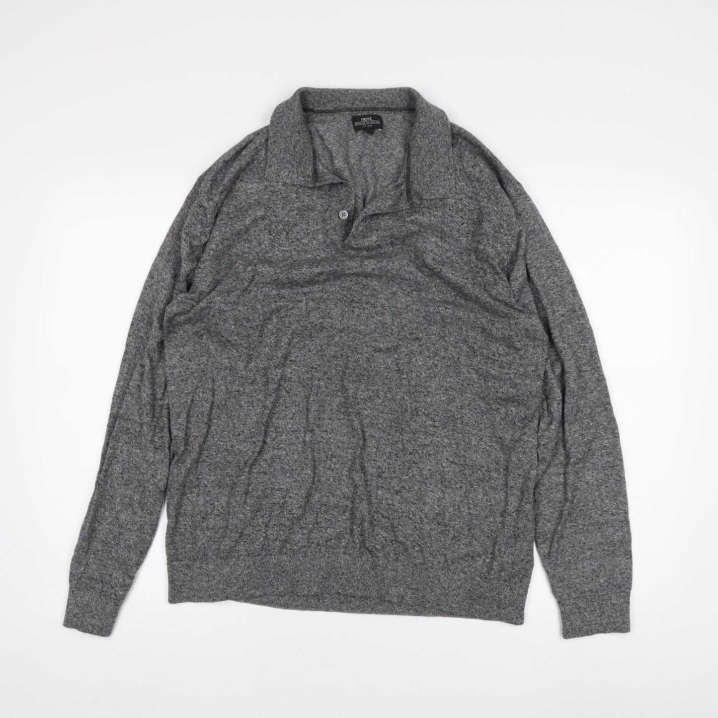 Next Men's Grey XL Collared Henley Jumper