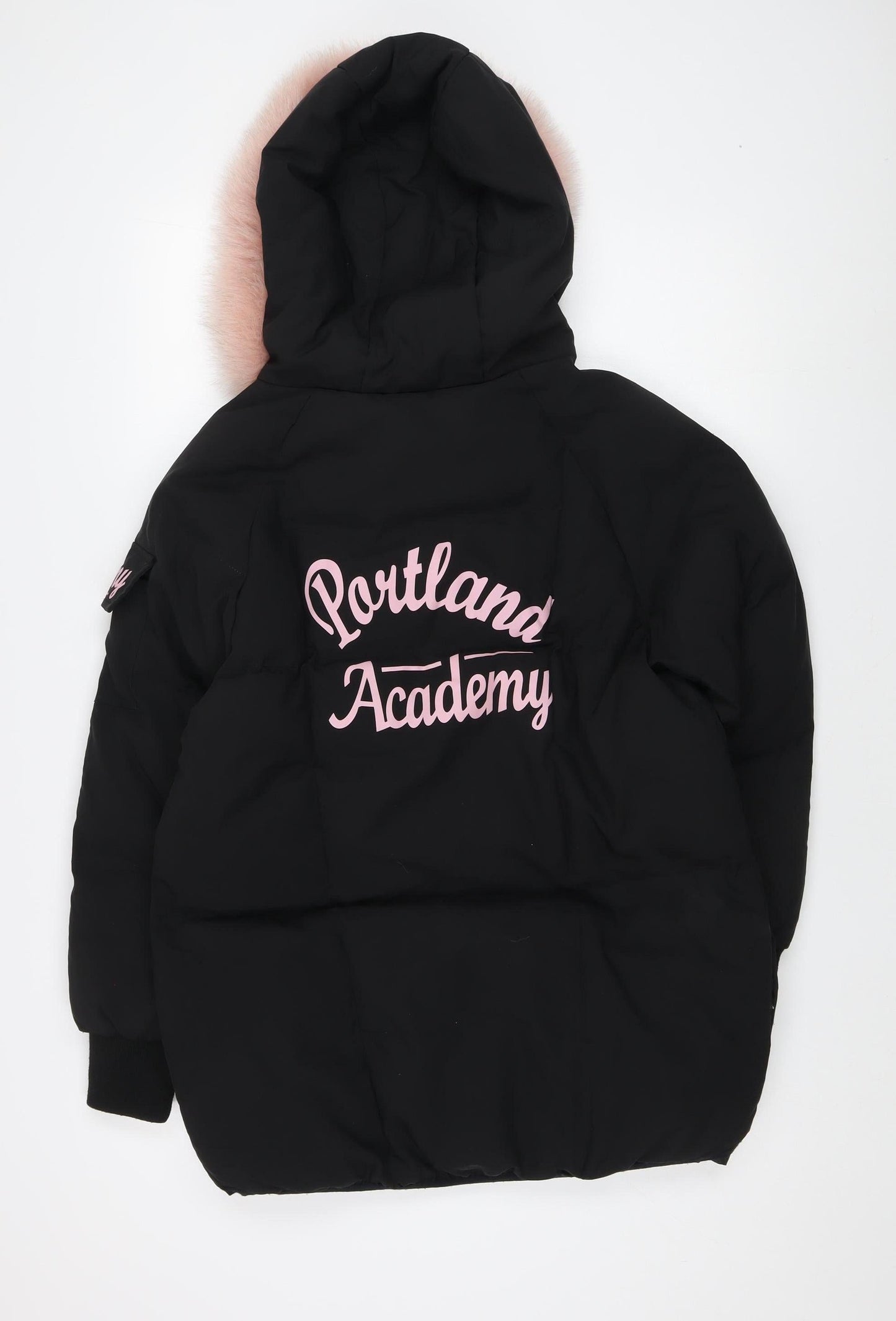 Dora Taobao Women's Black Parka Jacket with Pink Fur Trim - Size M