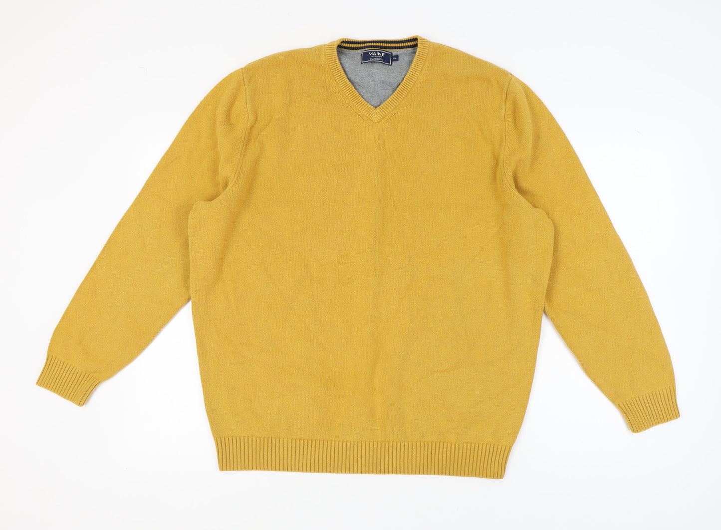 Maine Men's XL Yellow Cotton V-Neck Pullover Jumper