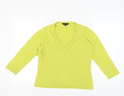 East Women's Green V-Neck Pullover Jumper M