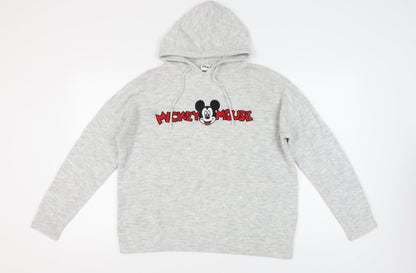 Disney Women's Grey Mickey Mouse Pullover Hoodie Jumper M