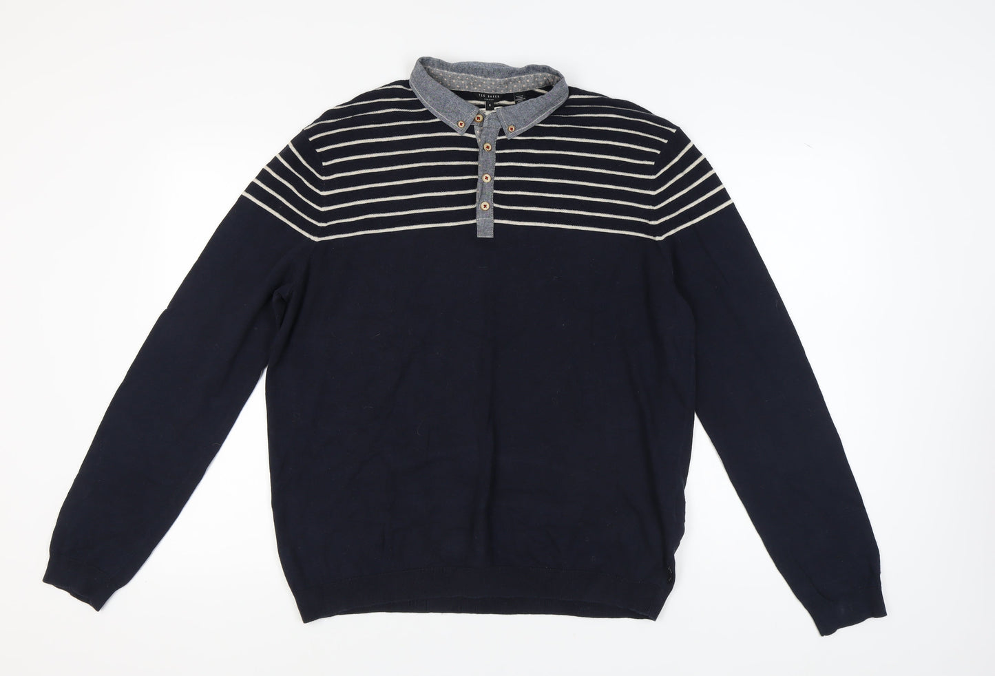 Ted Baker Men's Blue Striped Henley Jumper Size 6