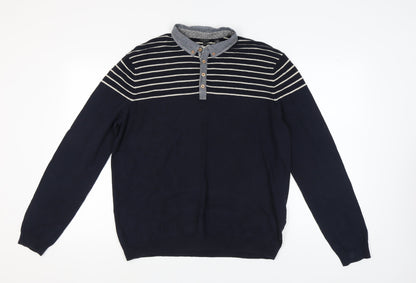 Ted Baker Men's Blue Striped Henley Jumper Size 6