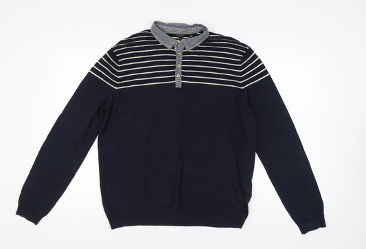 Ted Baker Men's Blue Striped Henley Jumper Size 6