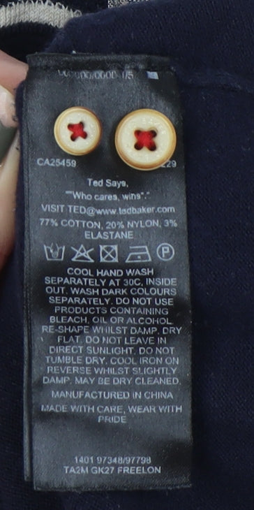 Ted Baker Men's Blue Striped Henley Jumper Size 6