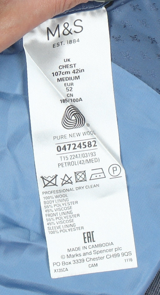 Mens UK Size 42 Marks and Spencer Regular Blue Suit Jacket