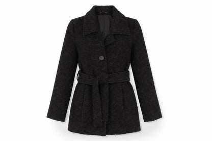 Marks & Spencer Women's Black Wool Belted Coat Size 8