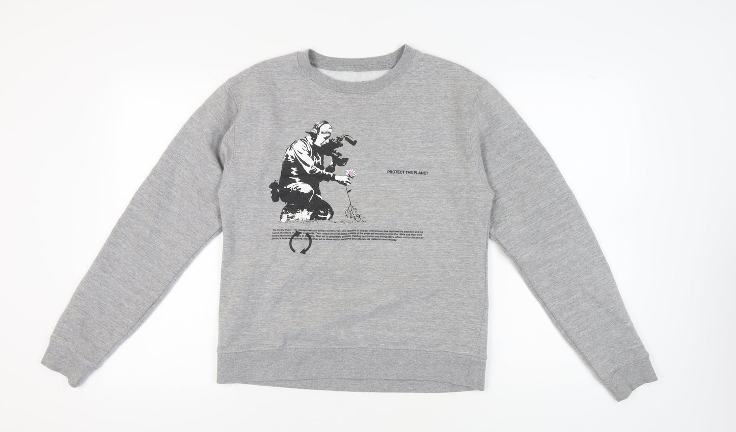 Brandalised Unisex Grey Graphic Pullover Sweatshirt S