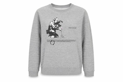 Front view of Brandalised unisex grey graphic pullover sweatshirt s