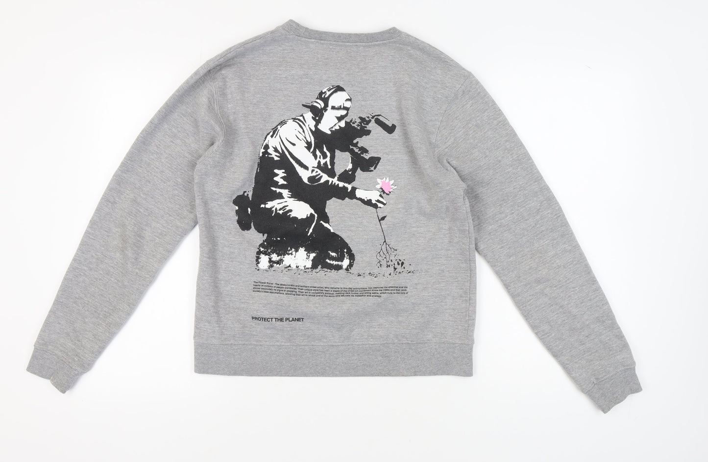 Brandalised Unisex Grey Graphic Pullover Sweatshirt S
