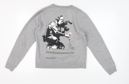Brandalised Unisex Grey Graphic Pullover Sweatshirt S