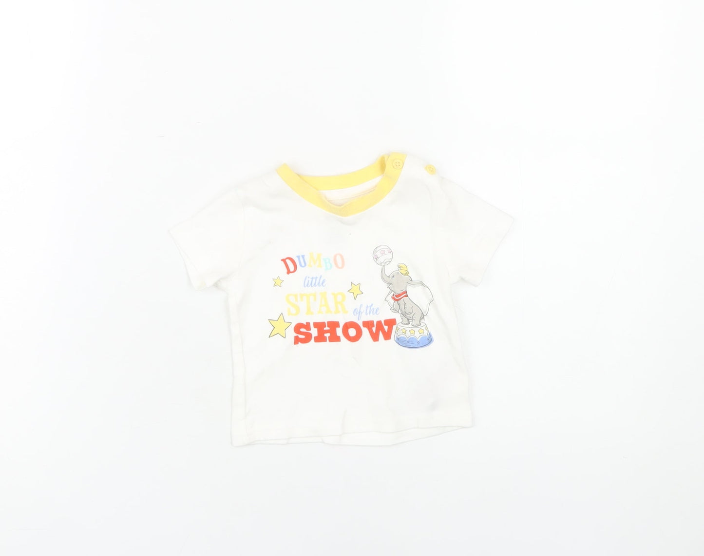 Disney Baby Dumbo T-Shirt, Unisex 3-6M, White Cotton