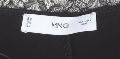 MNG Women's Black Slip Dress, Size 12, V-Neck, Lace Accent