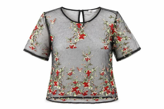 Front view of Red Herring Women's Black Floral Blouse, size 12