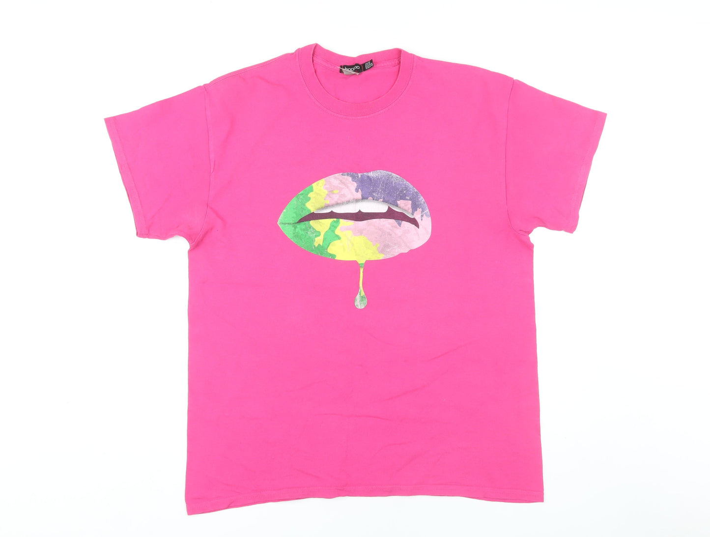 Boohoo Women's Pink Crew Neck T-Shirt Size 16