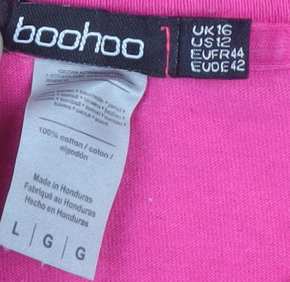 Boohoo Women's Pink Crew Neck T-Shirt Size 16
