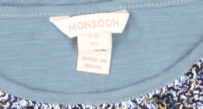 Monsoon Girls Blue Sequin Long Sleeve Top 11-12 Years