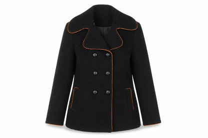 Spoon Women's Black Wool Pea Coat, Size 10, Classic Elegance