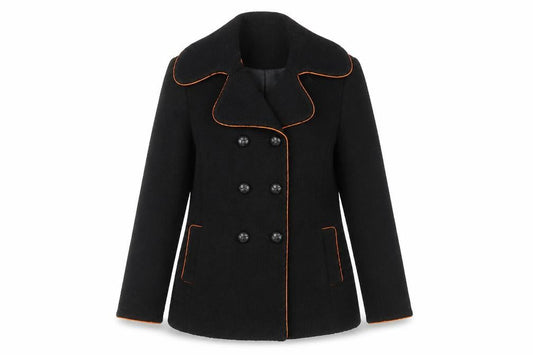 Spoon Women's Black Wool Pea Coat, Size 10, Classic Elegance