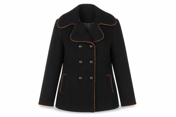 Spoon Women's Black Wool Pea Coat, Size 10, Classic Elegance