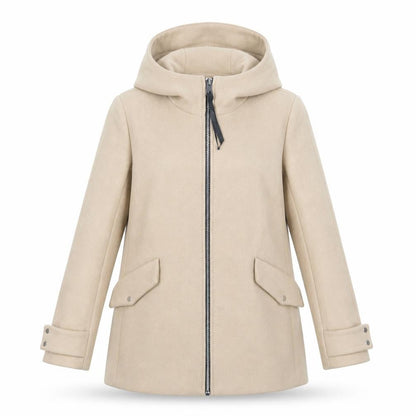 MNG Women's Beige XS Hooded Coat, Mid-Length, Zip Closure