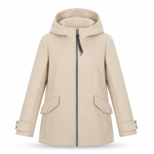 MNG Women's Beige XS Hooded Coat, Mid-Length, Zip Closure