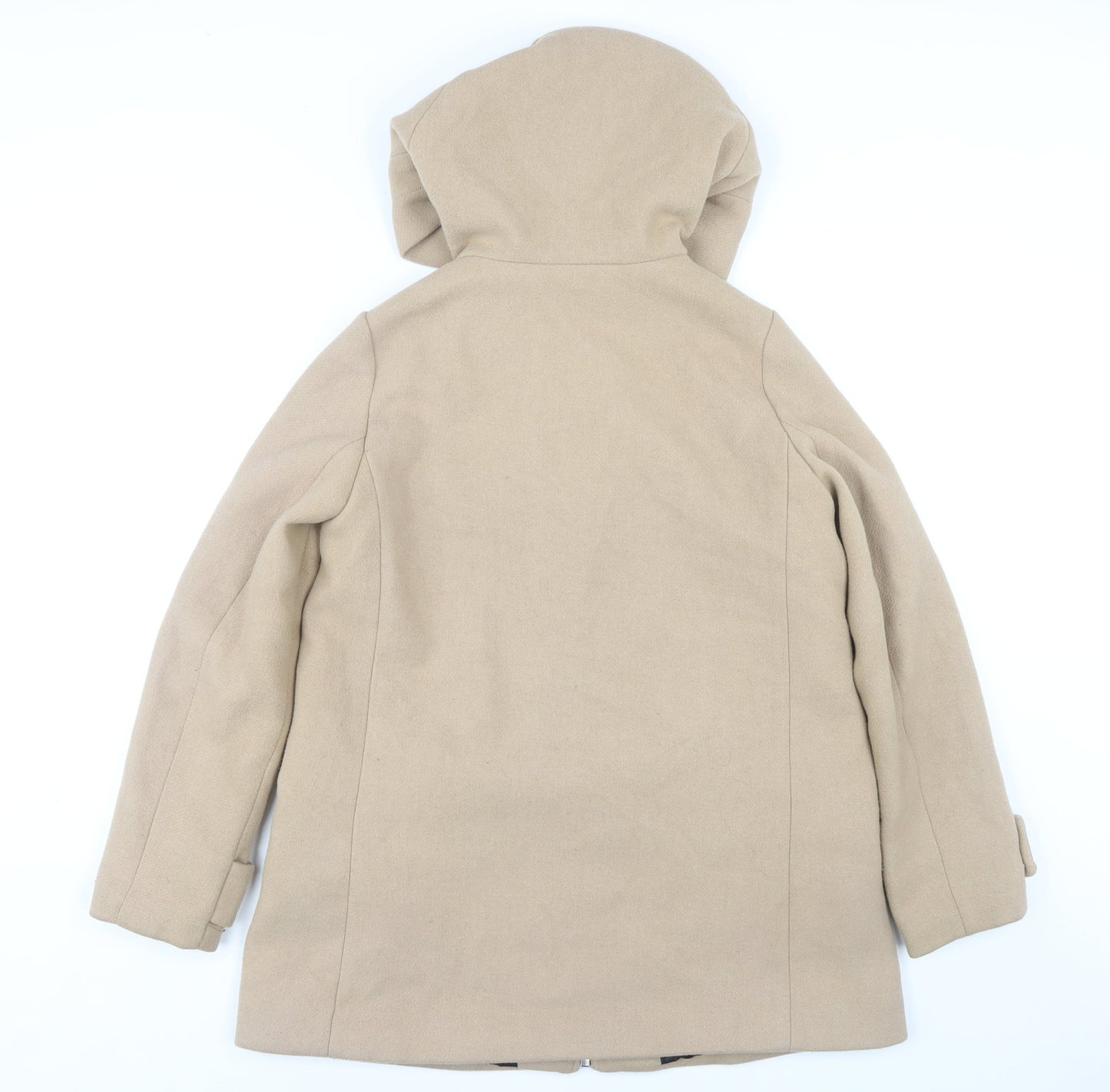 MNG Women's Beige XS Hooded Coat, Mid-Length, Zip Closure