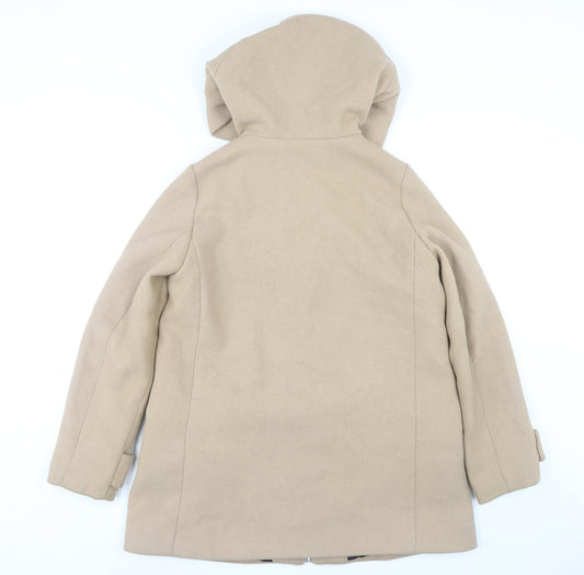MNG Women's Beige XS Hooded Coat, Mid-Length, Zip Closure
