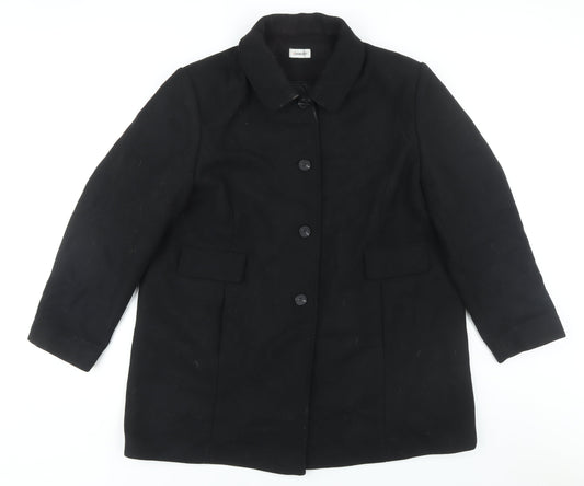 Damart Women's Black Wool Overcoat, Size 4, Classic Fit