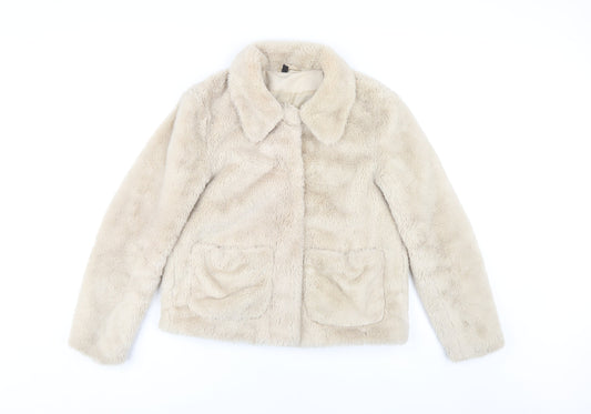 H&M Women's Beige Faux Fur Jacket - Size S
