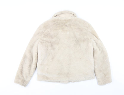 H&M Women's Beige Faux Fur Jacket - Size S