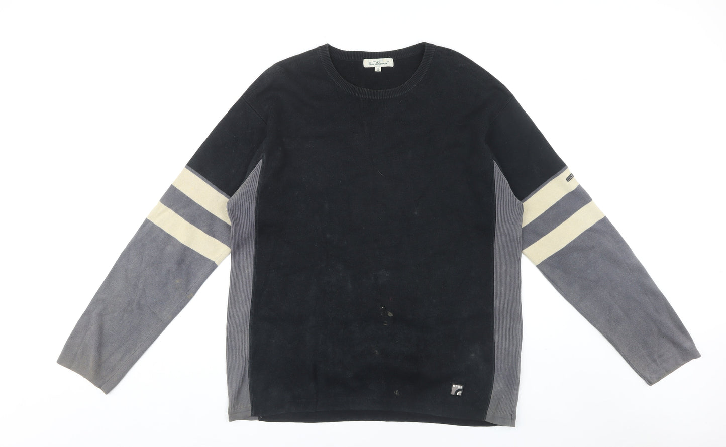 Ben Sherman Men's Black Black Colourblock Knit Jumper Size XL