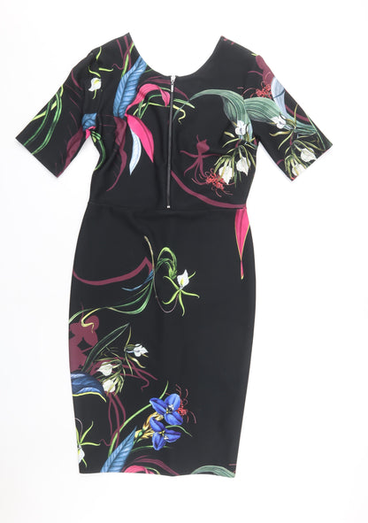 Next Women's Black Floral Sheath Dress Size 14