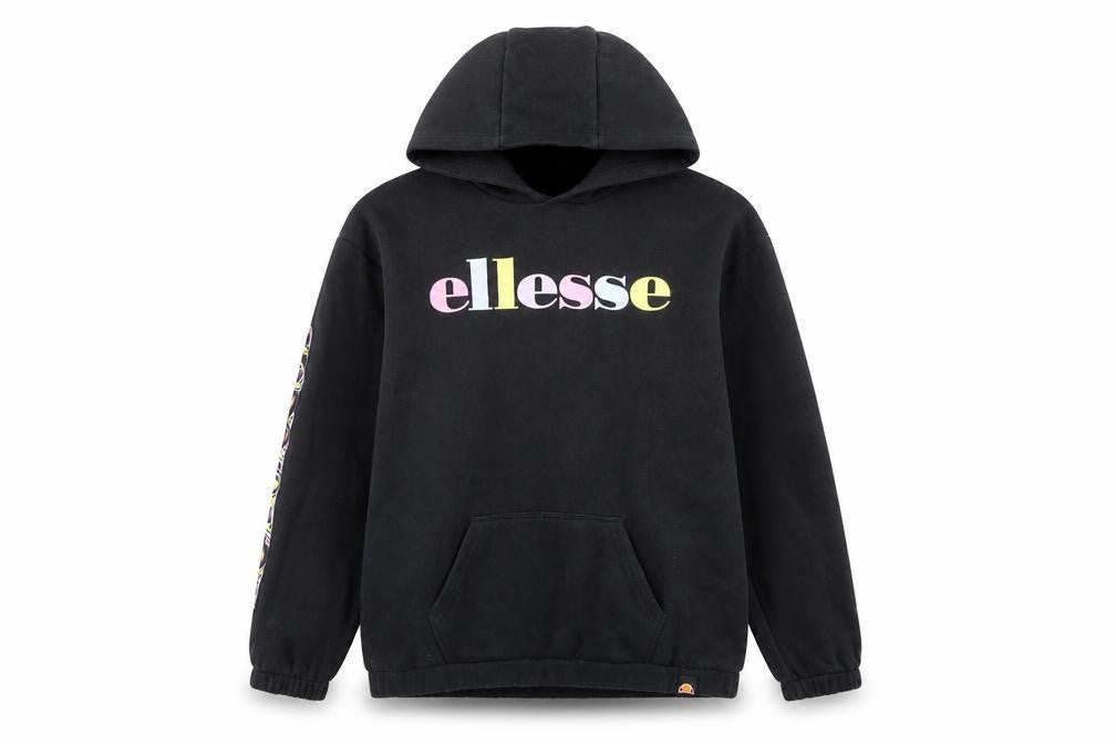 Front view of Ellesse girls’ black hoodie 13-14 years logo pullover