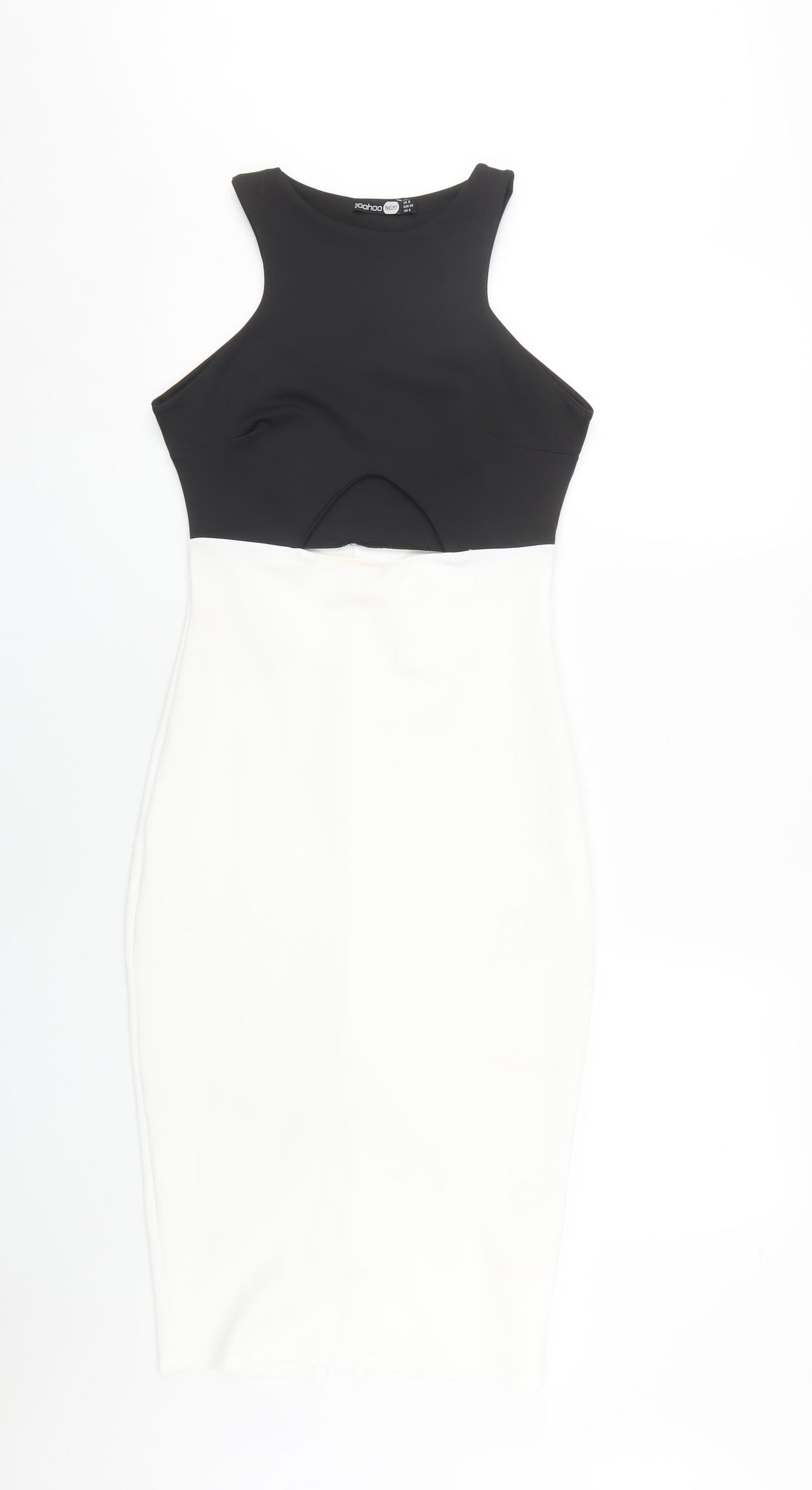 Boohoo Women's Black & White Bodycon Midi Dress UK 8