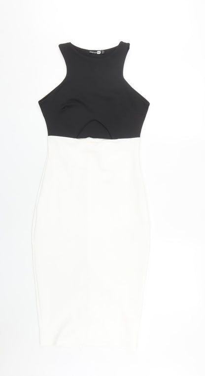 Boohoo Women's Black & White Bodycon Midi Dress UK 8