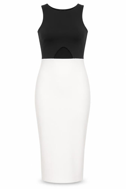 Boohoo Women's Black & White Bodycon Midi Dress UK 8