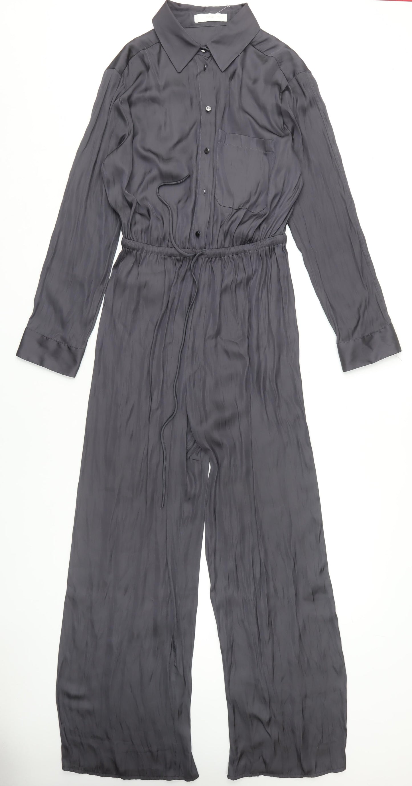 MNG Women's Grey Wide-Leg Jumpsuit, Size M, Collared Style