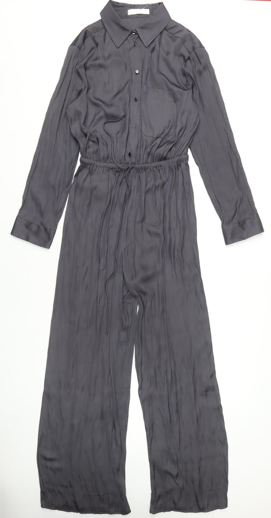 MNG Women's Grey Wide-Leg Jumpsuit, Size M, Collared Style