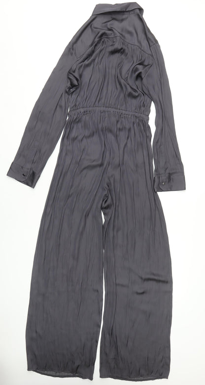 MNG Women's Grey Wide-Leg Jumpsuit, Size M, Collared Style