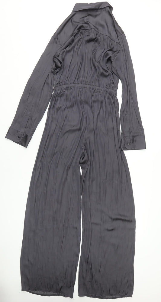 MNG Women's Grey Wide-Leg Jumpsuit, Size M, Collared Style